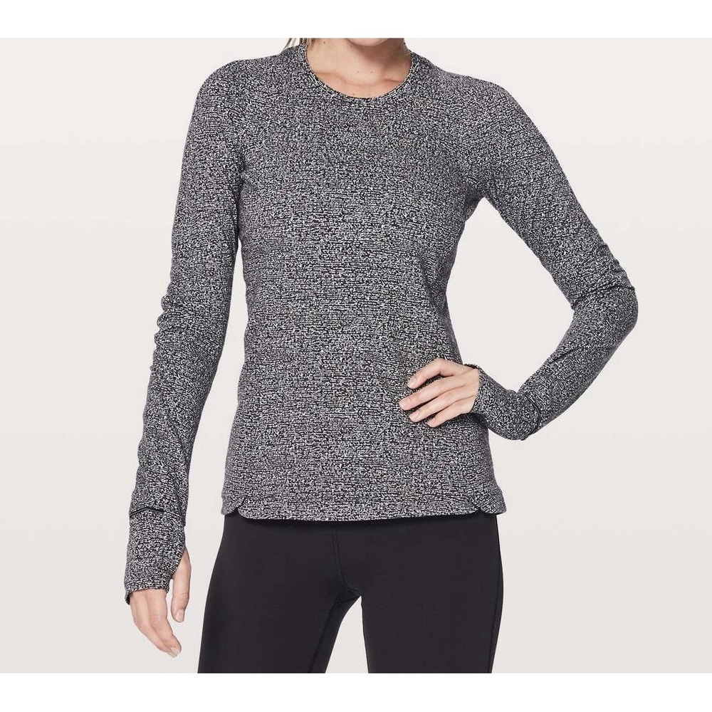 Lululemon Runderful Long Sleeve Reconnect Jacquard Running White Black Size 2